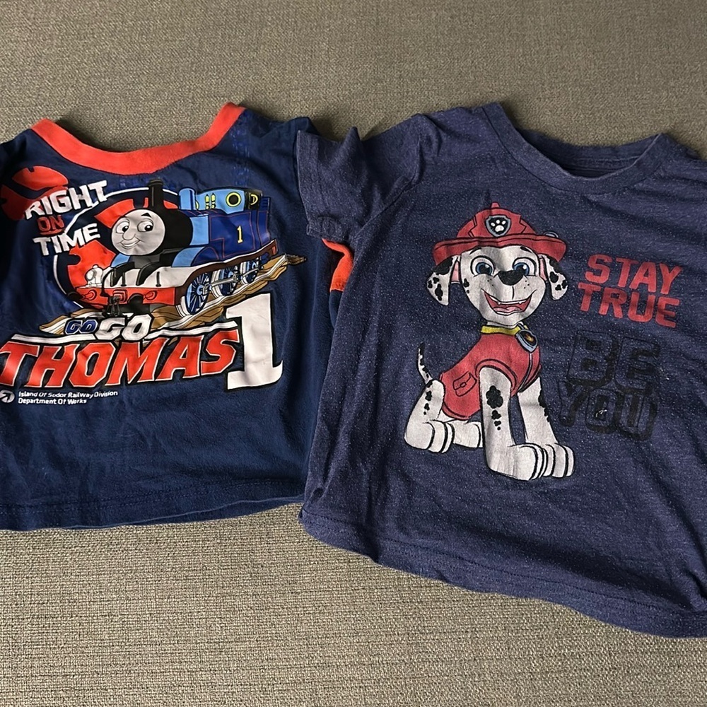 2T Thomas (vintage) and paw patrol t-shirts